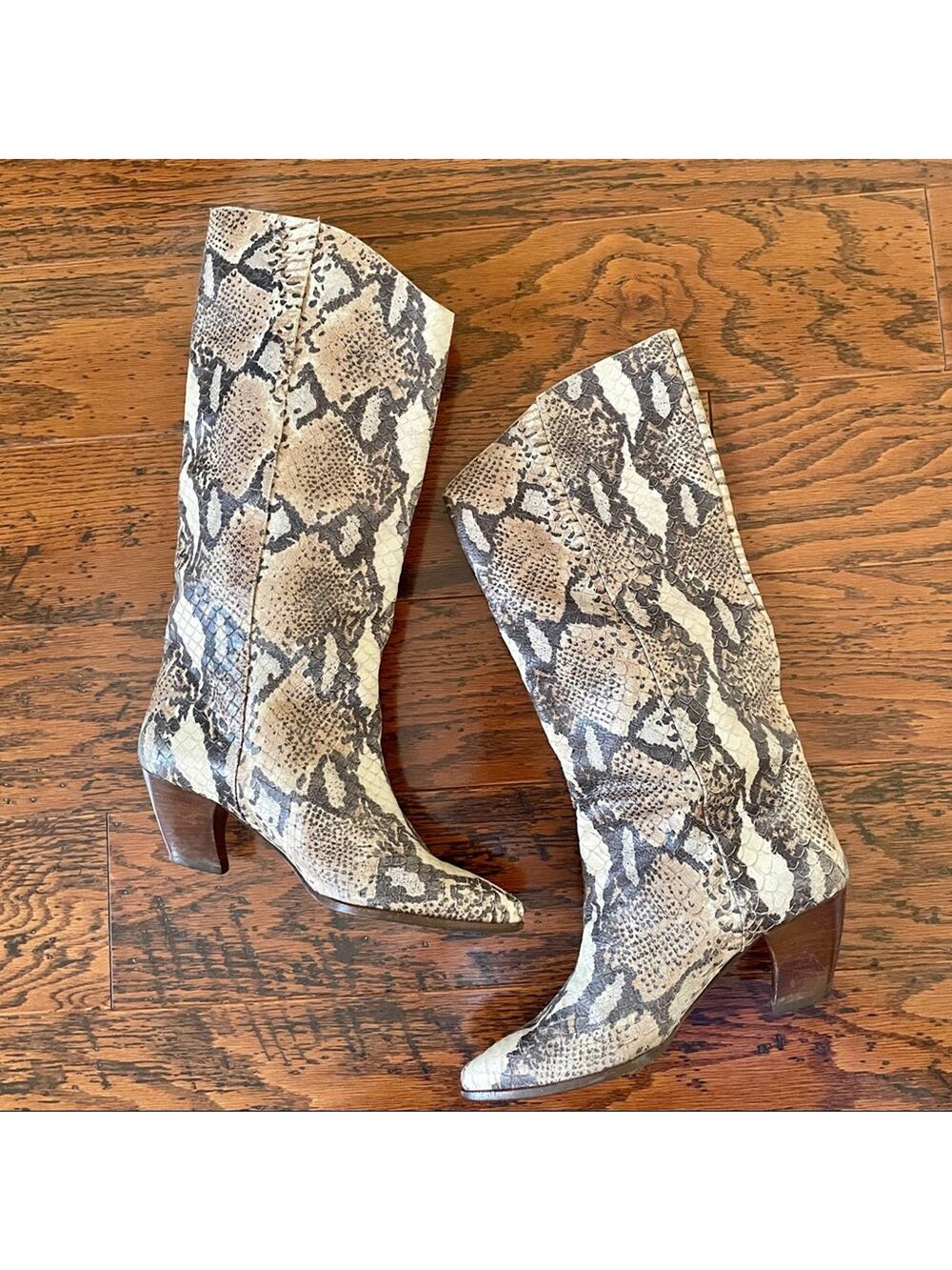Peter Fox Boots Python Embossed Slouchy Western Style with Conchos - Size 9